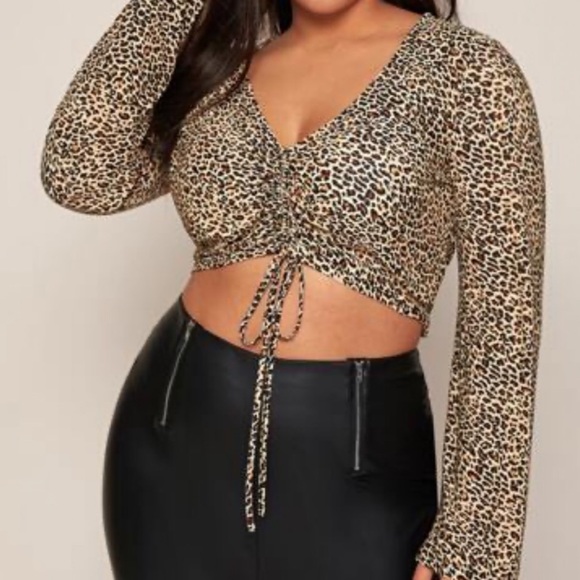 Sleeve Ruched Drawstring Leopard belle sleeve 80s - Picture 2 of 3